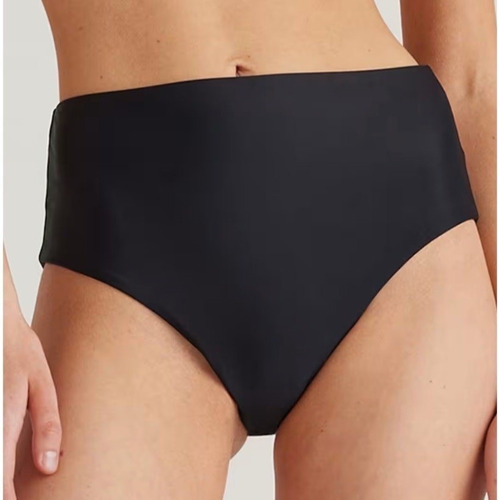 quince italian high-rise bikini bottom swimsuit in black, women size x-small xs